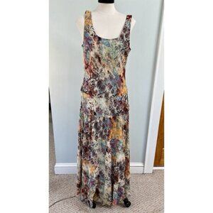 VTG Evan Picone SZ 16 Green Brown Maxi Dress Forest Fairy 90s Y2K Boho